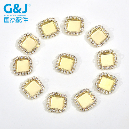 Square Binaural Diamond Claw Chain Surrounding Border Empty Claw Gold-Plated Welding Chain Copper Base Diamond-Embedded Empty Shell Metal Button