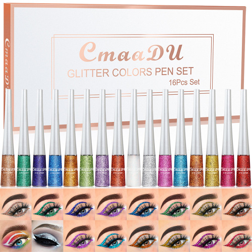 Foreign Trade Cross-Border E-Commerce Exclusive： Cmaadu 16-Color Suit Colorful Sequins Shiny Glitter Powder Liquid Eyeliner