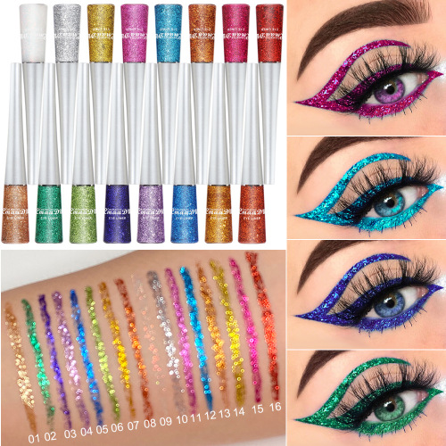 foreign trade cross-border e-commerce exclusive： cmaadu 16-color colorful flash shiny glitter powder liquid eyeliner foreign trade exclusive