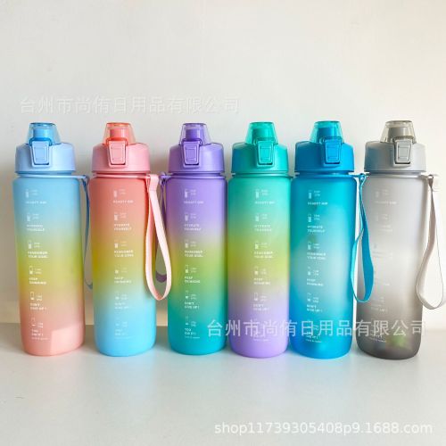 1000ml Gradient Water Cup Spot Amazon Large Capacity Bullet Cup Straw Cup Frosted Sports Kettle