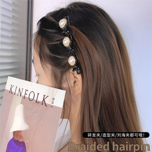 internet celebrity side clip advanced texture cute butterfly pearl large size tweezer double layer hair braiding artifact word barrettes hair band