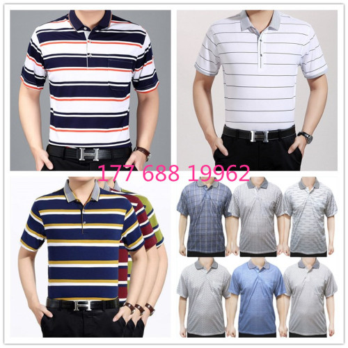 Foreign Trade Middle-Aged and Elderly Men‘s Lapel Short-Sleeved T-shirt Cross-Border Men‘s Lapel Pattern Shirt Dad Wear Factory Direct Stall