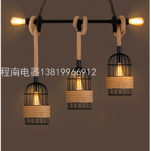 Retro Industrial Style Chandelier Iron Bar Restaurant Cafe Table Bar Lamp Creative Personality Water Pipe Hemp Rope Lamp