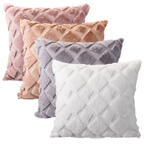 cross-border hot sale square white short soft plush decorative pillow cover hugging sofa bedroom pillowcase luxury style cushion