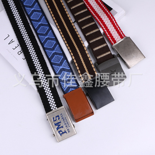 Factory Direct Knitted Jacquard Belt Polyester Cotton Casual Square Buckle Fashion All-Match Belt 046
