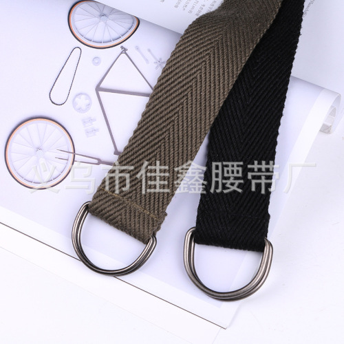 Knitted Solid Color Herringbone Polyester Cotton Belt D-Shaped Buckle Polyester Cotton Fashion All-Match Belt Factory Direct Sales 055