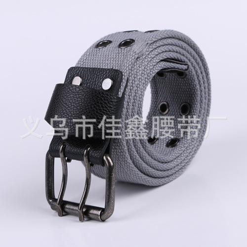 Double Needle Iron Electroplating Gun Black Square Buckle Polyester Cotton Versatile Belt Knitted Multi-Color Selection Solid Color Polyester Cotton Belt 063