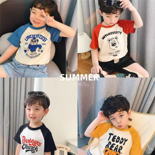 children‘s clothing 2023 summer new low-cost stall supply children‘s short-sleeved t-shirt color matching cotton t-shirt