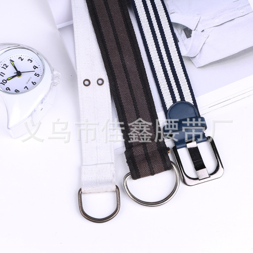 Pin Buckle Single Ring Buckle Color Can Be Fixed Polyester Cotton Knitted Inter-Color Ribbon Belt Factory Direct Unisex 041