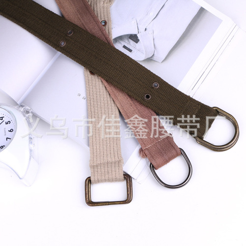 factory direct d-type double ring buckle color can be fixed polyester cotton knitted ribbon belt unisex 038