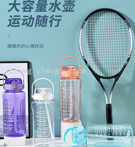 large capacity portable bounce transparent cover straw kettle outdoor plastic cup fitness sports portable high scale water cup