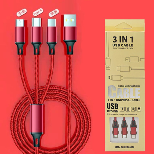 Factory Gifts One-to-Three Mobile Phone Data Cable applicable to Apple Android Typec Three-in-One USB Braided Wire Fast Charging