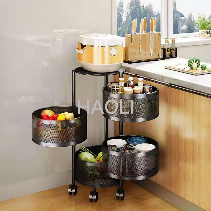 Multi-layer rotatable round square kitchen fruit vegetable drain basket mobile storage rack space saving shelf