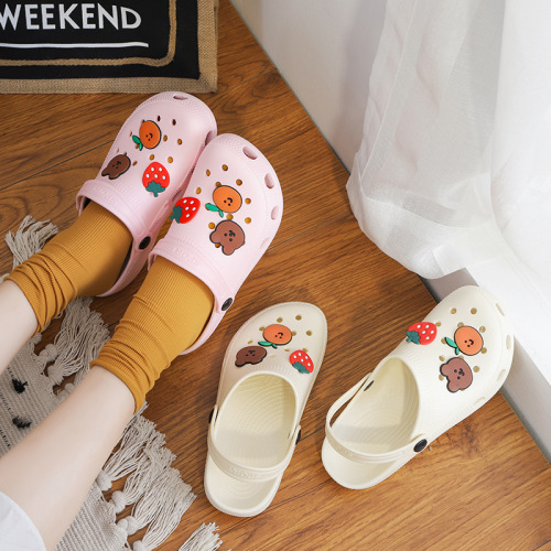 2022 New Summer Hole Shoes Women‘s Slippers Beach Shoes Flat Heel Hollow Cartoon Breathable Closed Toe Women‘s Sandals