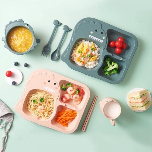 baby dinosaur tableware set children‘s dinner plate compartment household creative cartoon drop-resistant infant food supplement bowl