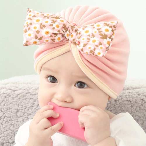 Baby Hat Spring and Autumn Pure Cotton Halogen Door Sleeping cap Thin Baby Girl Princess Daisy Bow Tire Hat Tide 