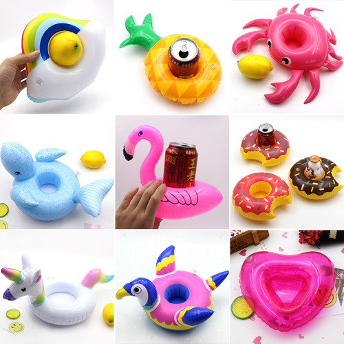 Spot PVC Inflatable Water Sports Goods Flamingo Coaster Inflatable Water Floating Beverage Cup Holder Cup Holder