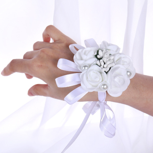 New White Simulation Wedding Bride Wrist Flower Wedding Supplies Wedding Korean Bridesmaid Sisters Wrist Garland 