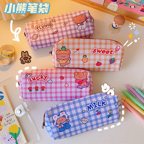 Cartoon Simple Soft Cute Bear Pencil Case Cute Korean Creative Large Capacity Primary and Secondary School Students‘ Stationery Sweet Pencil Case 