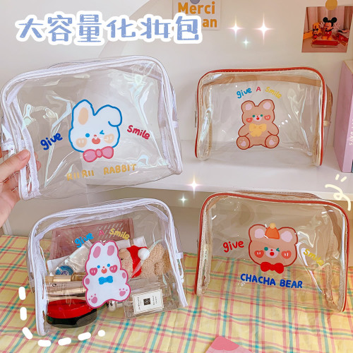 Original Cute Tea tea Bear Large Capacity Transparent Travel Cosmetic Bag Portable Korean Simple Waterproof Storage Wash Bag
