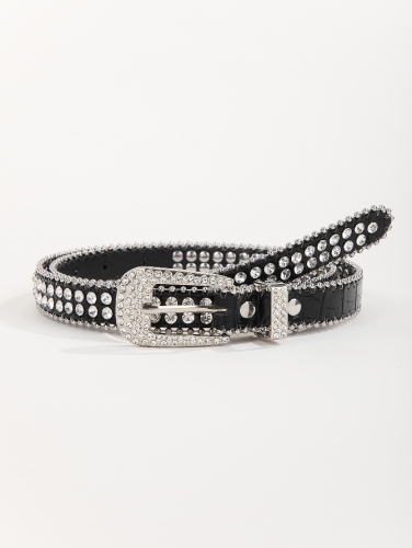 foreign trade cross-border domestic sales hip hop women‘s heavy industry diamond rivet decorative edge beads all-match denim black belt female fashion