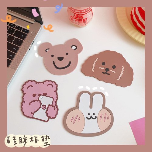ins style japanese style personalized creative mini cute rabbit water coaster silicone cute cartoon bear rabbit table mat soft cute