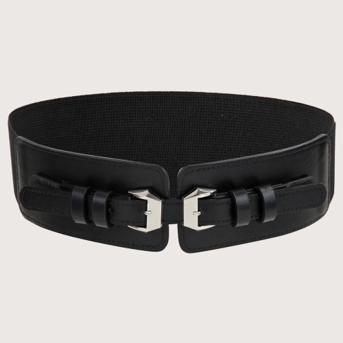 Foreign Trade New Korean Style Versatile Double Buckle Elastic Elastic Belt Waist Seal Match with Coat Simple Fashion Elegant