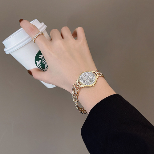 korean internet celebrity new bracelet female high sense ins niche style design full diamond dial watch vintage bracelet