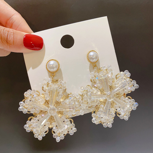 s925 silver needle luxury high-grade crystal flower earrings earrings korean internet celebrity dongdaemun elegant exaggerated earrings