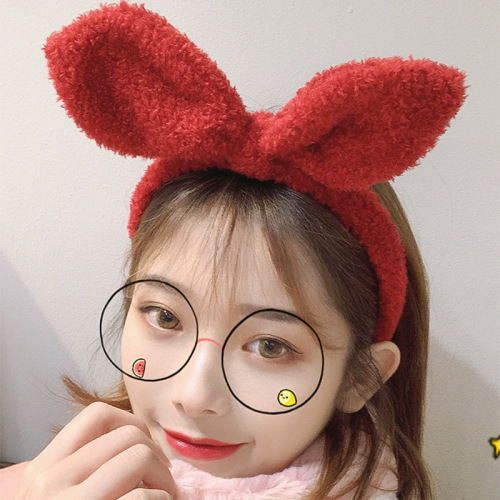 Online Influencer Cute Cartoon Rabbit Ear Hairpin Headband Female Outdoor All-Matching Korean Sweet Plush Headband Non-Slip Hair Fixer