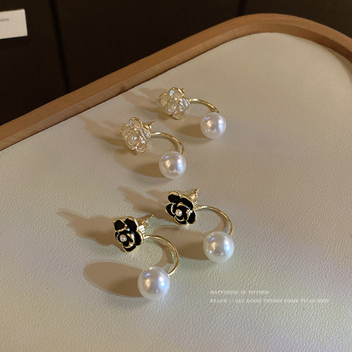 S925 Silver Needle Vintage Camellia Earrings Female Niche Design Pearl Earrings 2022 New Internet Celebrity Earrings 