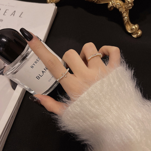 Korean Light Luxury Pearl Zircon Open Adjustable Ring Female Fashion high Sense Ring Versatile Internet Celebrity Index Finger Ring