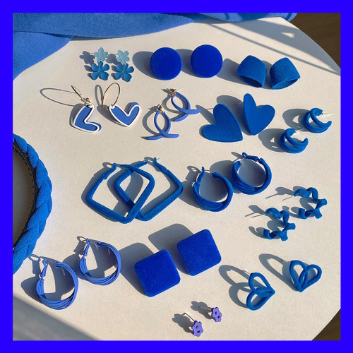 Klein Blue Series Earrings Women‘s Korean-Style Elegance Retro High-Grade Earrings Sterling Silver Needle Online Influencer Earrings Wholesale