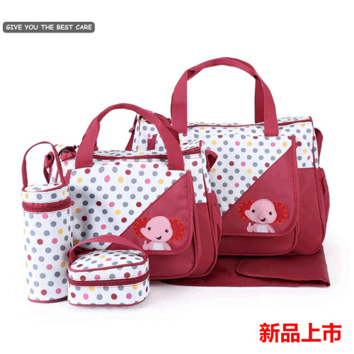 new fashion five-piece mummy bag cute elephant pattern multi-functional large capacity one-shoulder portable mother bag
