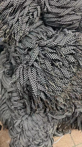 Manufacturers Supply Black and White Plaid Flat Ribbon Square Flat Drawstring Metal Toe Cap Sweater Pants Drawstring Plaid Hat Rope