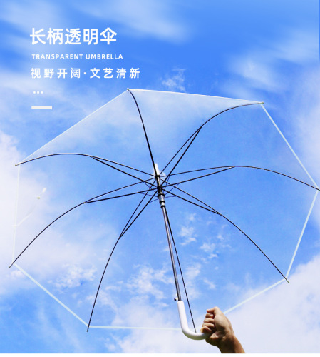 Creative Transparent Umbrella Student Fresh Ins Long Handle Umbrella Transparent Umbrella Factory Direct Sales Wholesale Card Good