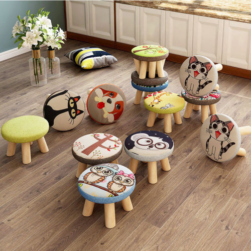 Small Stool Household Solid Wood round Low Stool Cute Children Sofa Stool Baby Chair Fashion Cartoon Creative Small Bench