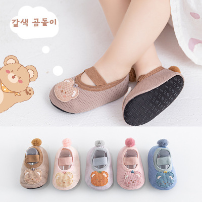 Spring and Summer Non-Slip Breathable Mesh Floor Shoes Children Baby Baby Lace Bear Toddler Shoes Socks Soft Bottom Non-Slip