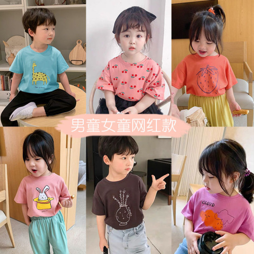 summer new children‘s foreign trade children‘s clothing boys and girls cotton short-sleeved t-shirt korean cartoon children‘s t-shirt stall supply