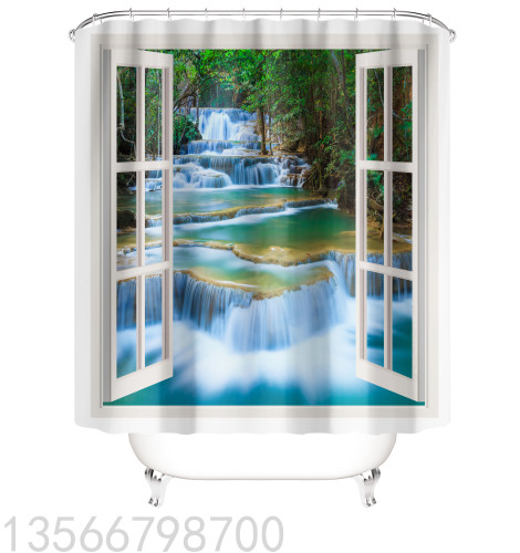 [Muqing] Polyester Punch-Free Shower Curtain Landscape Bath Waterproof Mildew-Proof Partition Curtain Shower Curtain Set Can Be Customized