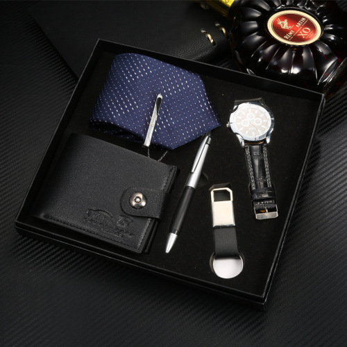 business gift wallet set pu wallet + keychain + watch gift box set men‘s wallet gift