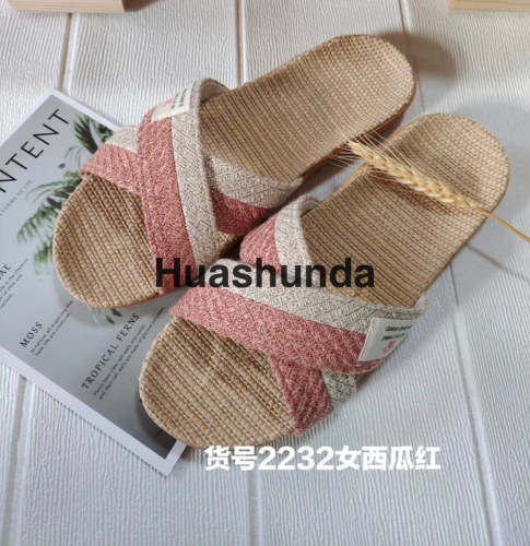 New Cross Cotton and Linen Slippers， indoor Home Linen Breathable Slippers 
