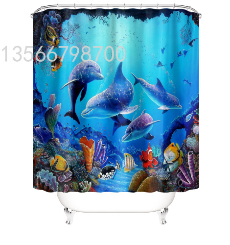 [Muqing]] bathroom Waterproof and Mildew-Proof Shower Curtain Partition Curtain Cross-Border Amazon Polyester Material Striped Shower Curtain Set