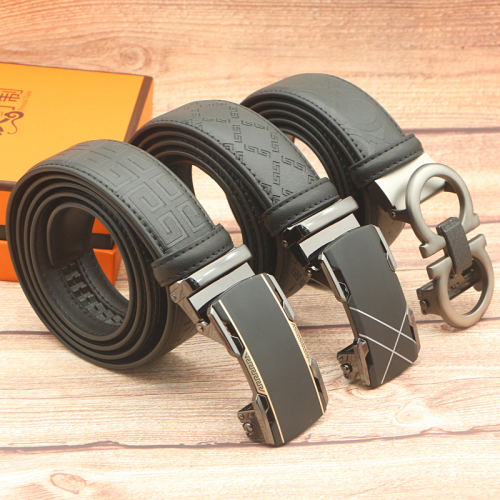 men‘s belt cowhide leather automatic buckle korean fashion youth fashion crocodile pattern elegant belt men‘s belt