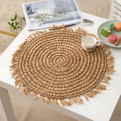 factory wholesale supply paper rope woven placemat home dining table supplies solid color modern simple coaster western placemat