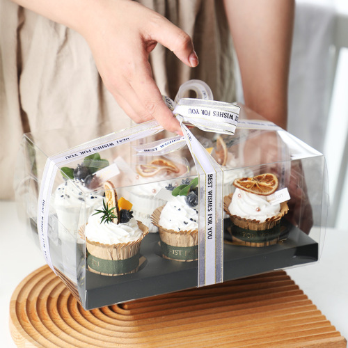 Paper Cup Cake Packing Box PVC Transparent Plastic Window Box Dessert Baking Muffin Cup PCs to-Go Box/4/6 Tablets