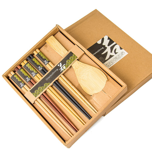 new japanese style fresh five wooden chopsticks rice spoon set wooden chopsticks gift box wholesale