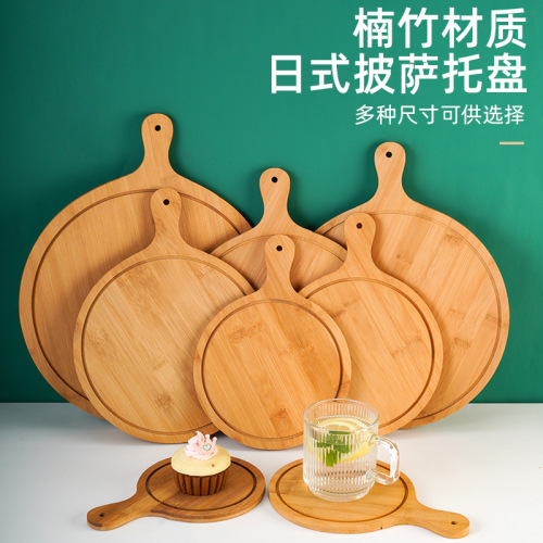 bamboo pizza tray japanese baking handle pizza plate fruit dessert wooden tray baking tableware cake tray