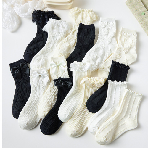 lolita white mid-calf length socks pile socks girl lace bow socks lace lolita jk socks japanese