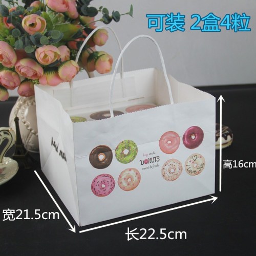 Spot New Product 4/9 Grain Donut Box Pastry Cake Take out Take Away Paper Box Handbag Baking Packaging